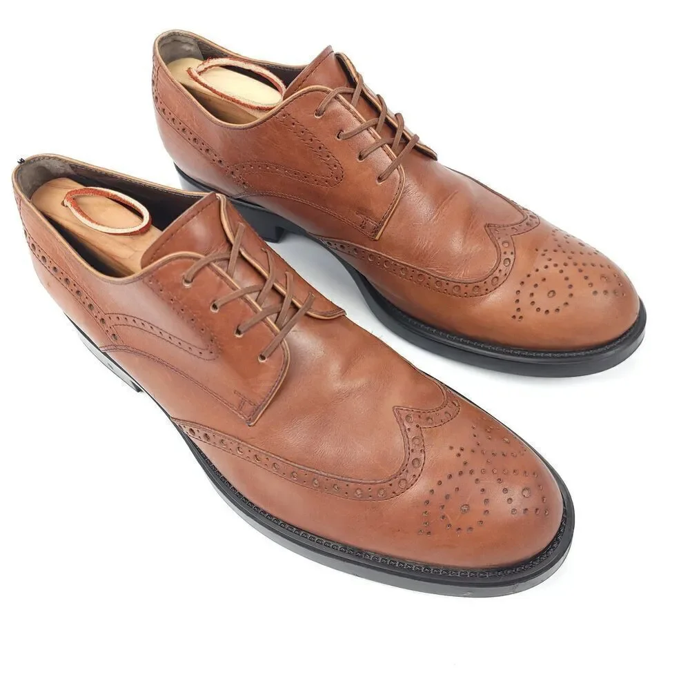 TOD'S Tan Brown Leather Wingtip Brogue Leather Oxford Dress Shoes 10 Old Money